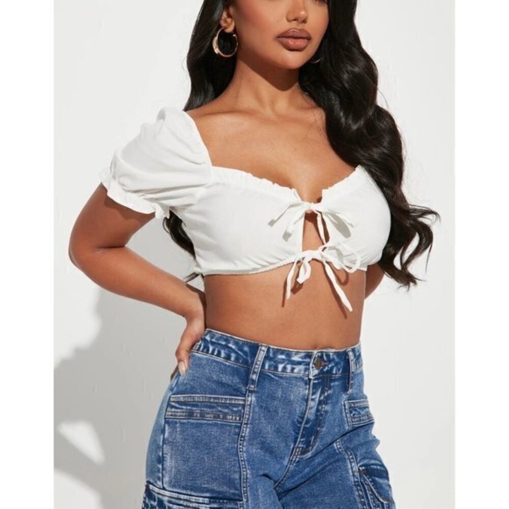 Poplin Ruffle Hem Cropped Top White Size‎ Large RefFNB